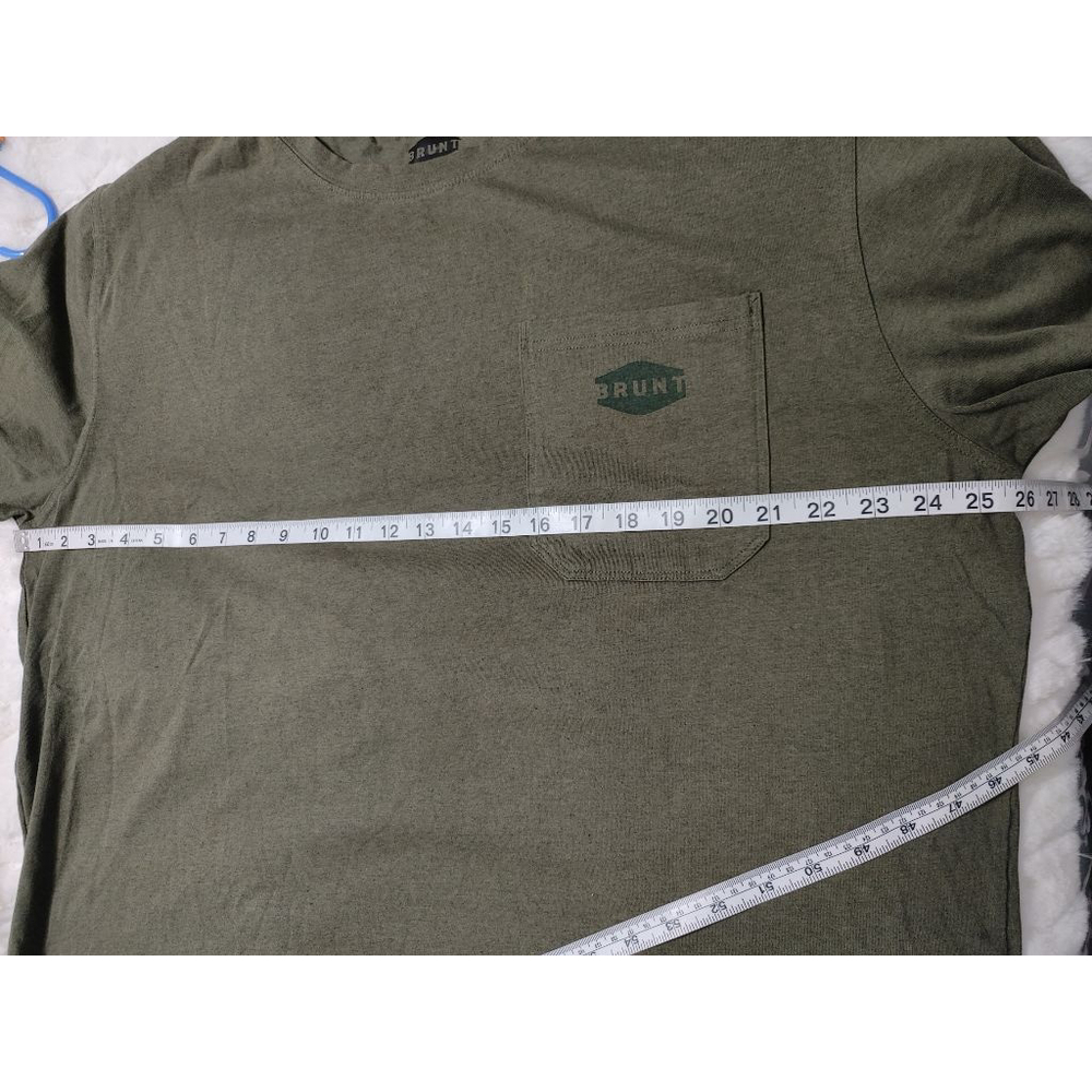 Men's BRUNT Dark Olive Green Short Sleeve Tee XXL with Orange Neck Trim & Logo - Picture 3 of 9